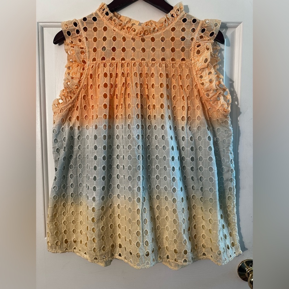 ANTHROPOLOGIE Ollari M BOHO Feminine Ruffle Cotton Tank Tassel Tie Back Cut Out - Picture 3 of 14